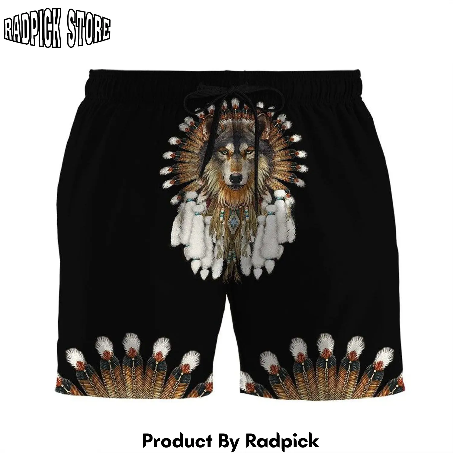 Radpick 3d native american wolf custom beach shorts swim trunks rp631318